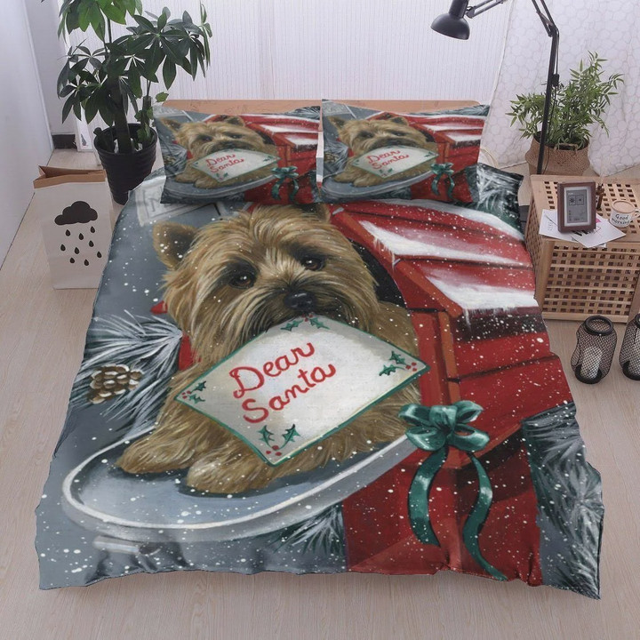 Cairn Terrier Dear Santa Cotton Bed Sheets Spread Comforter Duvet Cover Bedding Sets
