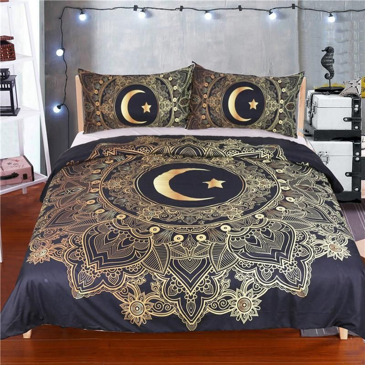 Golden Moon Mandala Cotton Bed Sheets Spread Comforter Duvet Cover Bedding Sets