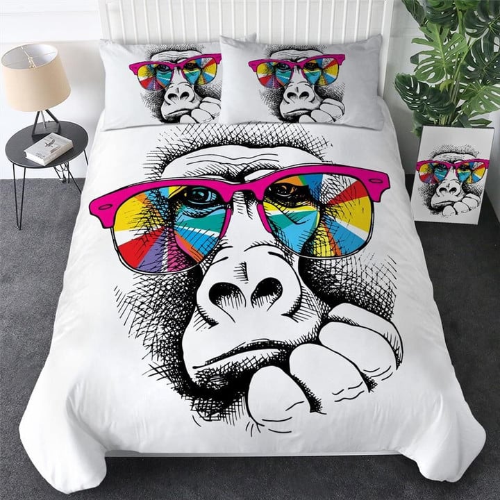 Orangutan With Glasses Cotton Bed Sheets Spread Comforter Duvet Cover Bedding Sets