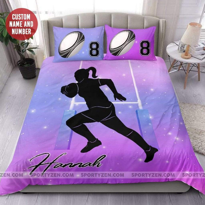 Rugby Girl Player Custom Duvet Cover Bedding Set With Your Name