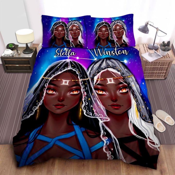Black Gemini Girl Personalized Custom Name Duvet Cover Bedding Set