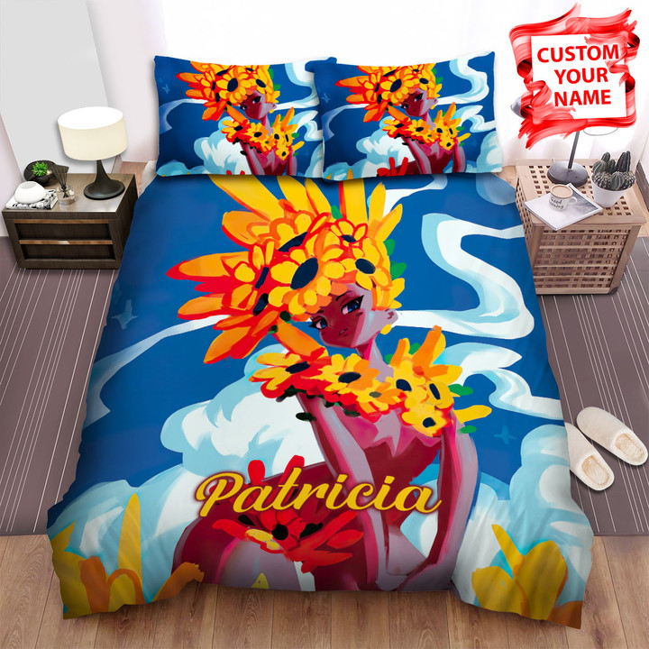 Personalized Sunflower Art Black Girl And Sunflowers Bed Sheets Spread Comforter Duvet Cover Bedding Sets