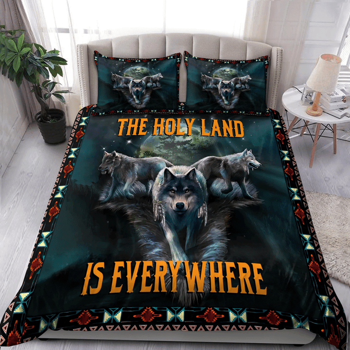 The Holly Land Is Every Where Wolf Native American Duvet Cover Bedding Set