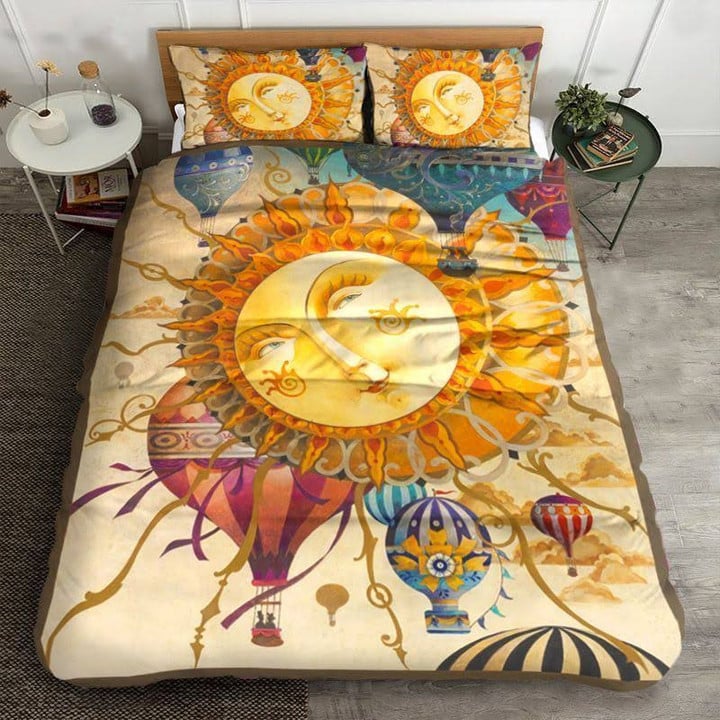 Hippie Sun And Hot Air Balloon Cotton Bed Sheets Spread Comforter Duvet Cover Bedding Sets