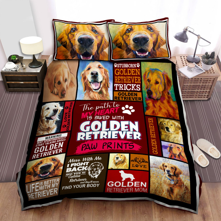 The Path To My Heart Is Paved With Golden Retriever Paw Prints Bed Sheets Spread Duvet Cover Bedding Sets