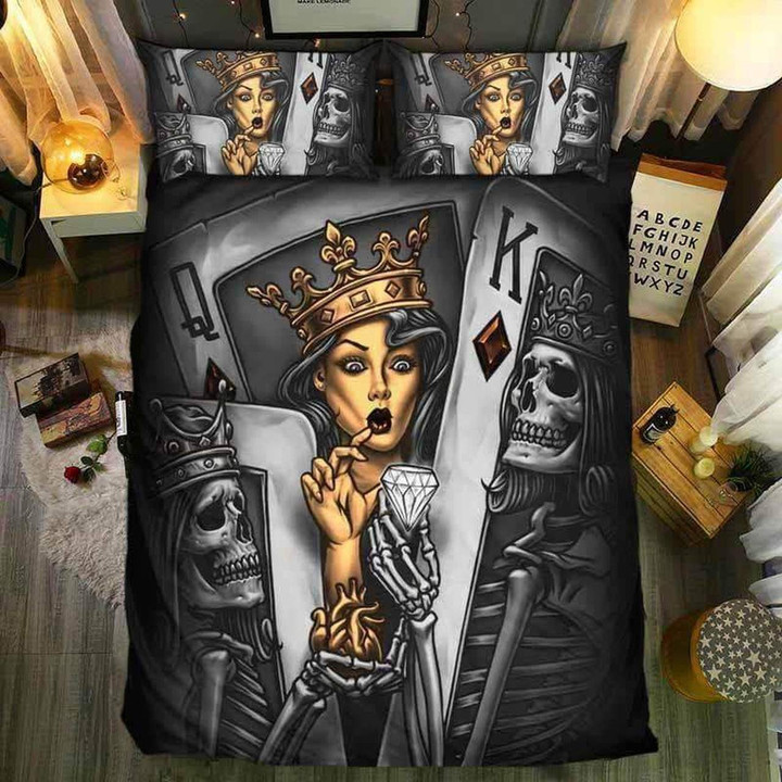 Skull King And Queen Card Bedding Set (Duvet Cover & Pillow Cases)