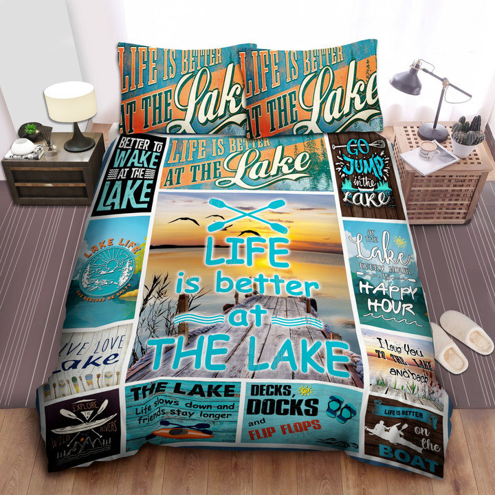 Life Is Better At The Lake Cotton Bed Sheets Spread Comforter Duvet Cover Bedding Sets