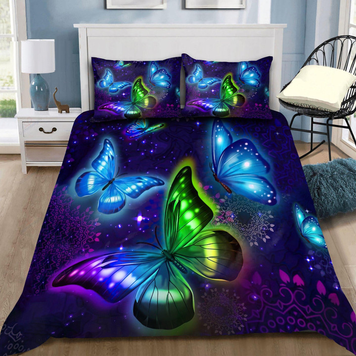 Neon Butterfly Bed Sheets Spread Duvet Cover Bedding Set