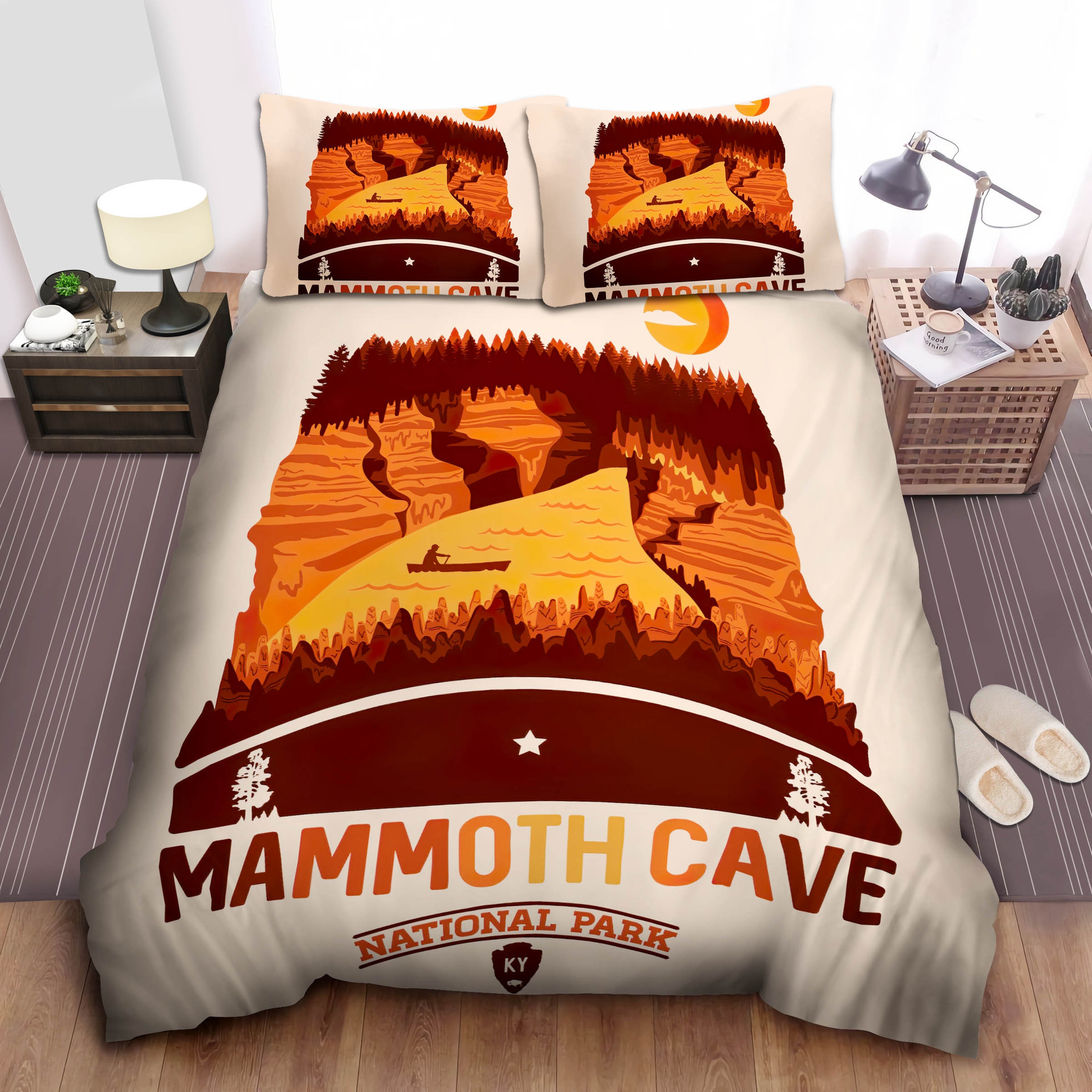 Kentucky Mammoth Cave National Park Illustration Bed Sheets Spread Comforter Duvet Cover Bedding Sets