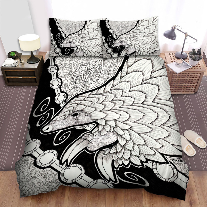 The Wildlife -The Monochrome Pangolin Pattern Bed Sheets Spread Duvet Cover Bedding Sets