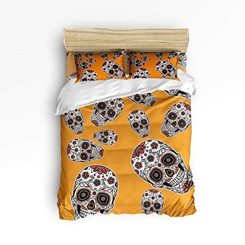 Flower Skull Cotton Bed Sheets Spread Comforter Duvet Cover Bedding Sets