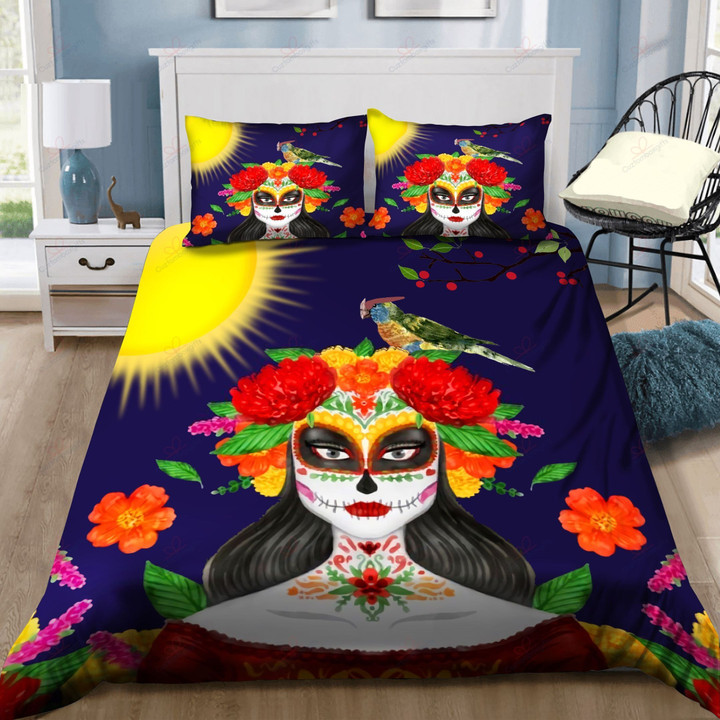 Sugar Skull Queen Cotton Bed Sheets Spread Comforter Duvet Cover Bedding Sets