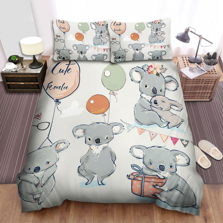 The Cute Koala Flying Art Bed Sheets Spread Duvet Cover Bedding Sets