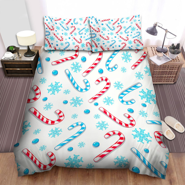 Christmas Art - Blue And Red Candy Cane Bed Sheets Spread Duvet Cover Bedding Sets