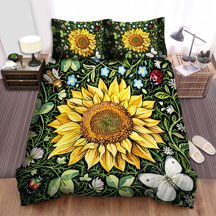 Sunflower Art Insects Bed Sheets Spread Comforter Duvet Cover Bedding Sets