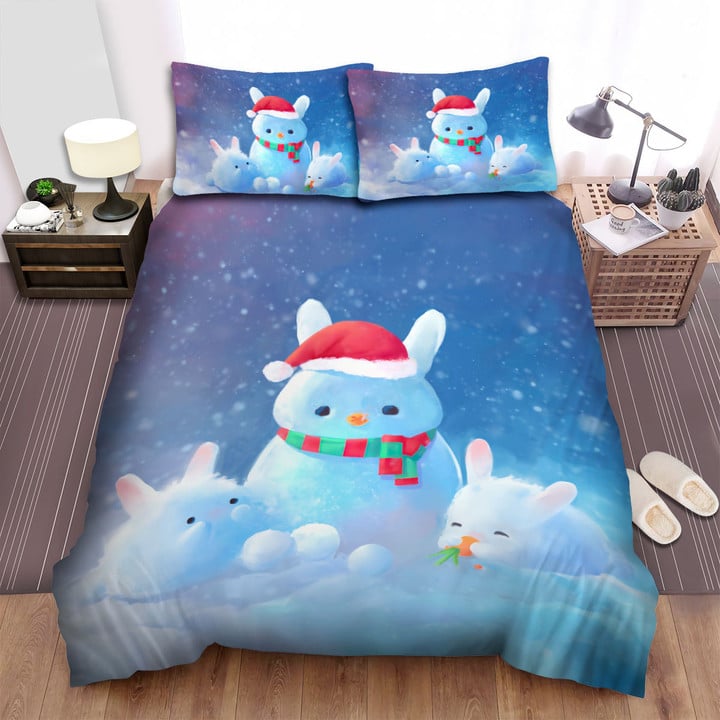 The Christmas Art - Eating Beisde The Snow Bunny Bed Sheets Spread Duvet Cover Bedding Sets