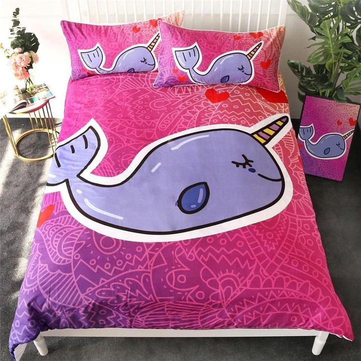 Kids Cartoon Narwhal  Bed Sheets Spread  Duvet Cover Bedding Sets