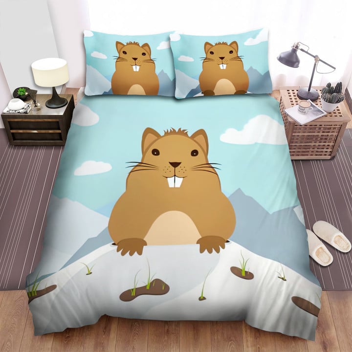 The Wild Animal - The Groundhog From The Snow Bed Sheets Spread Duvet Cover Bedding Sets