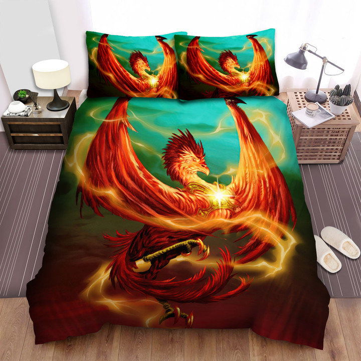 Phoenix In Golden Armor Artwork Bed Sheets Spread Duvet Cover Bedding Sets
