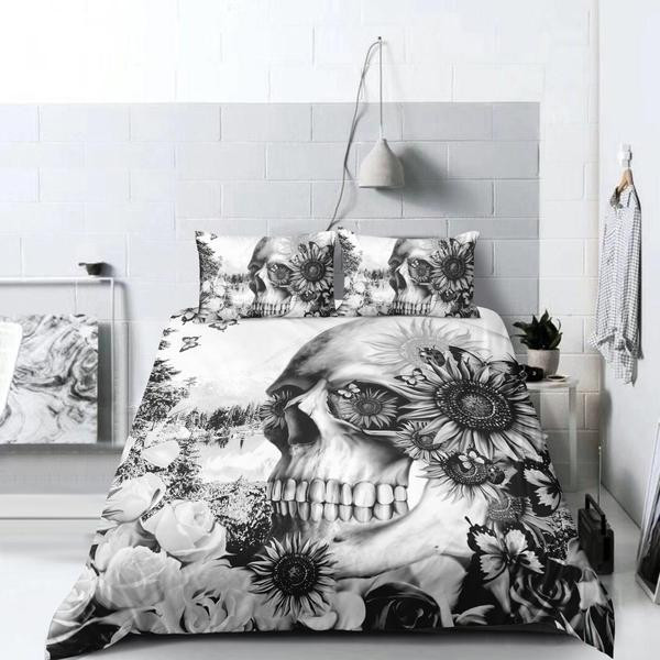 Skull And Flowers Sketch  Bed Sheets Spread  Duvet Cover Bedding Sets