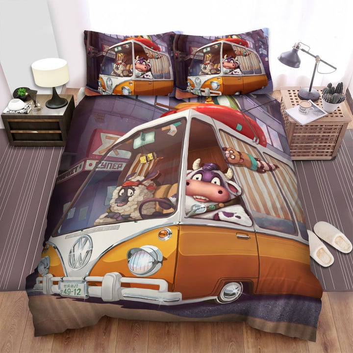 The Farm Animal - The Cow Driving A Van Bed Sheets Spread Duvet Cover Bedding Sets