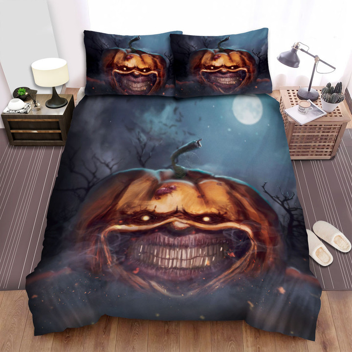 Halloween Jack-O-Lantern With Creepy Smile Bed Sheets Spread Duvet Cover Bedding Sets