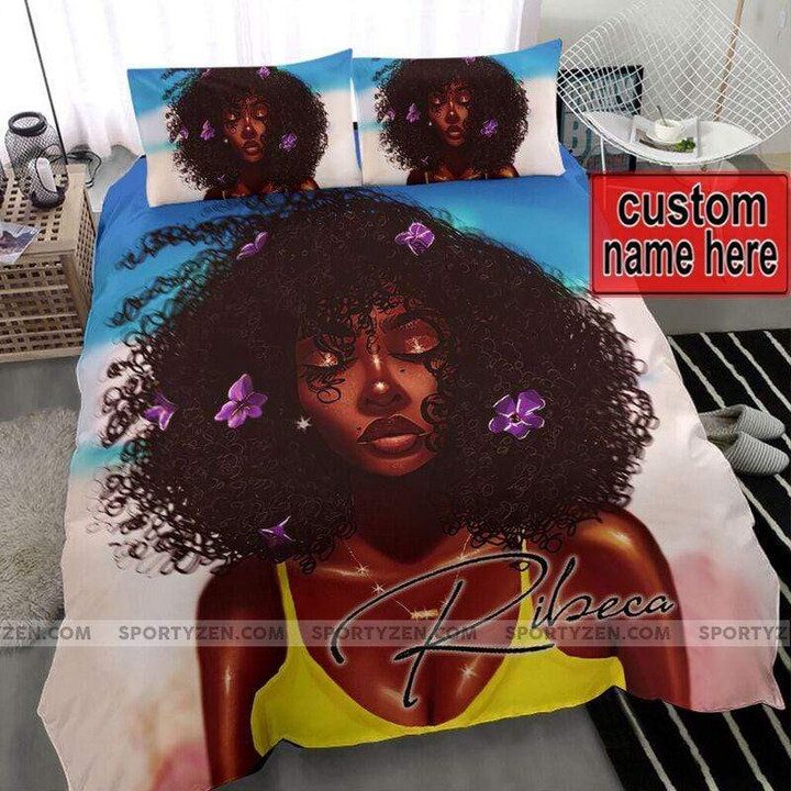 Black Girl With Flower On Hair Duvet Cover Bedding Set With Name