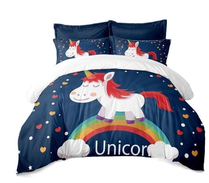 Cute Unicorn And Rainbow  Bed Sheets Spread  Duvet Cover Bedding Sets Perfect Gifts For Unicorn Lover