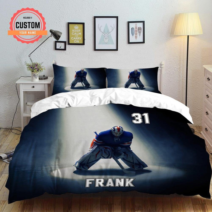 Personalized Ice Hockey Goalie Shadow  Bed Sheets Spread  Duvet Cover Bedding Sets Perfect Gifts For Ice Hockey Lover