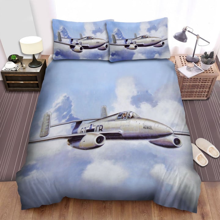 The Military Weapon In Ww2, The Heinkel He 280 Beside Clouds Bed Sheets Spread Duvet Cover Bedding Sets