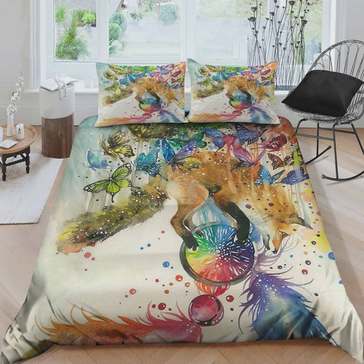 Fox Is Being Pulled Up By Butterflies Dream Catcher  Bed Sheets Spread  Duvet Cover Bedding Sets
