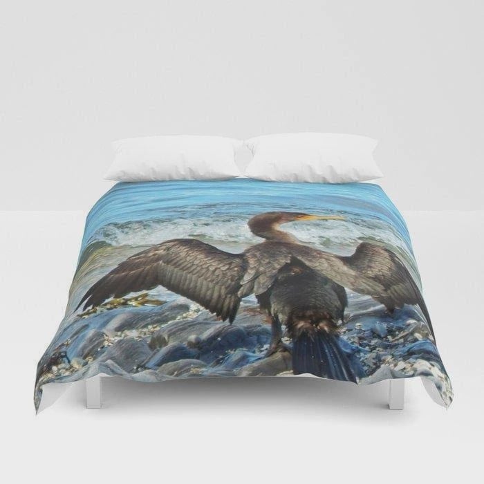 3D Cormorant Dries Off In Front Of The Sea  Bed Sheets Spread  Duvet Cover Bedding Sets