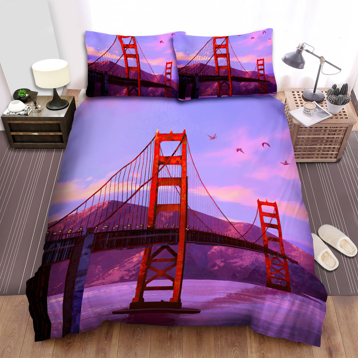 Golden Gate Bridge Landmark Sunset Art Bed Sheets Spread  Duvet Cover Bedding Sets