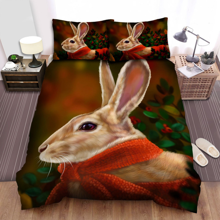 The Christmas Art - Brown Hairs Bunny In The Red Berries Bush Bed Sheets Spread Duvet Cover Bedding Sets