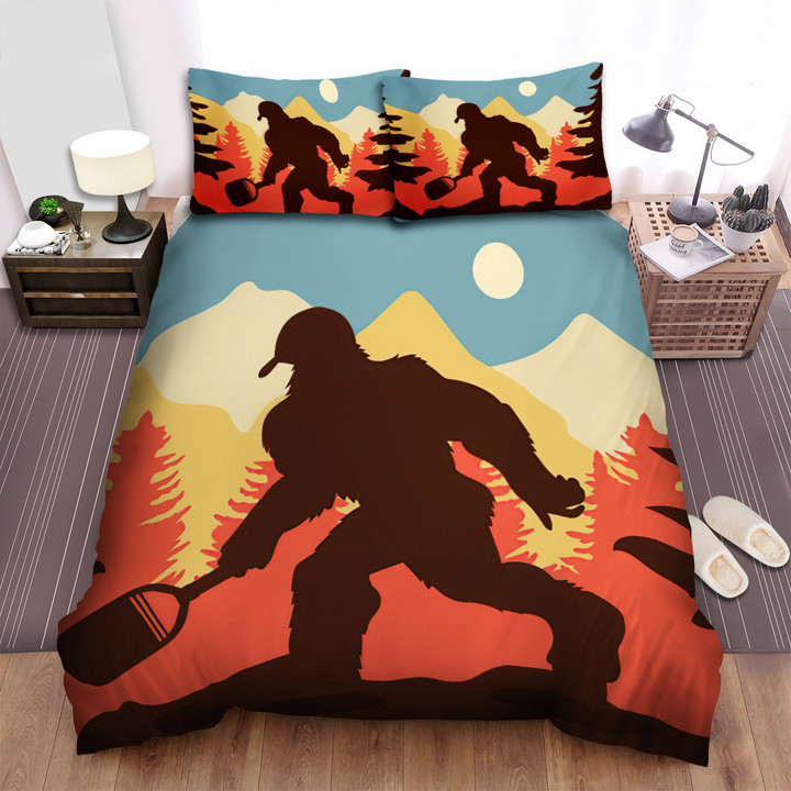 Bigfoot Wearing A Cap Silhouette Illustration Bed Sheets Spread Duvet Cover Bedding Sets