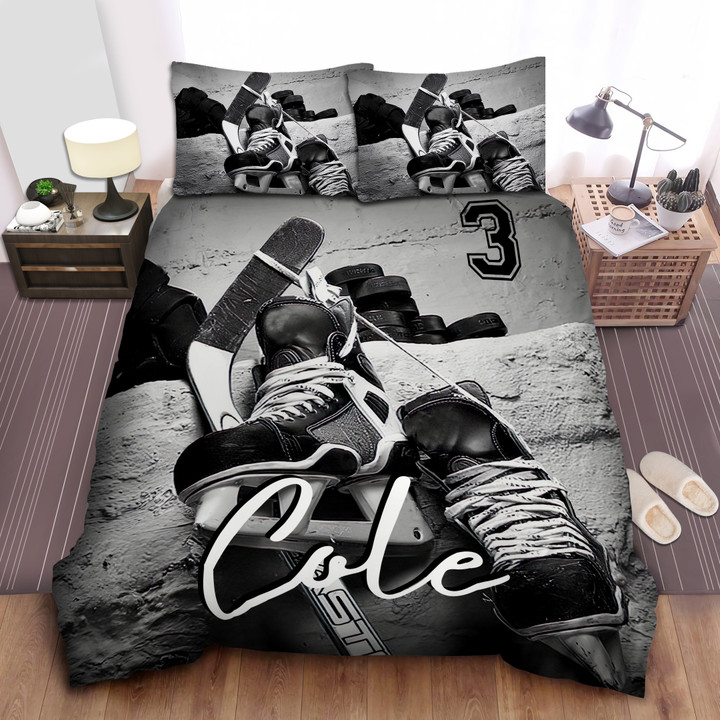 Ice Hockey Personalized Custom Duvet Cover Bedding Set With Signature And Number