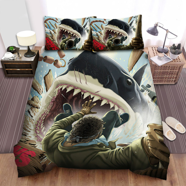 The Sea Animal - The Shark Attacking The Fisher Bed Sheets Spread Duvet Cover Bedding Sets