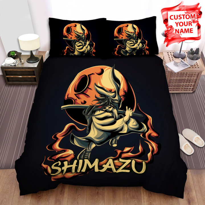 Personalized Cool Masked Samurai Jumping Illustration Bed Sheets Spread Duvet Cover Bedding Sets