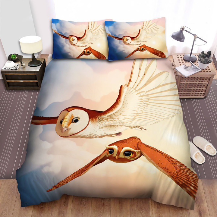 The Wild Animal - The Owl Flying With The Fellow Bed Sheets Spread Duvet Cover Bedding Sets