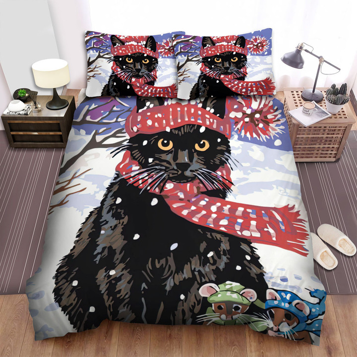 The Christmas Art - Yule Cat Wearing The Scarf Bed Sheets Spread Duvet Cover Bedding Sets