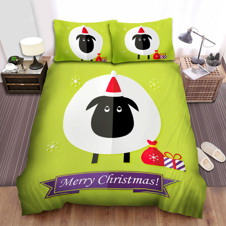 Christmas Art. Merry Christmas Sheep Sides Bed Sheets Spread Duvet Cover Bedding Sets