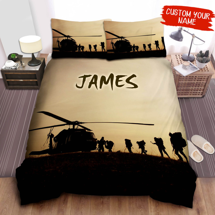 Personalized Us Soldier Get On The Helicopter Silhouette Bed Sheets Spread  Duvet Cover Bedding Sets