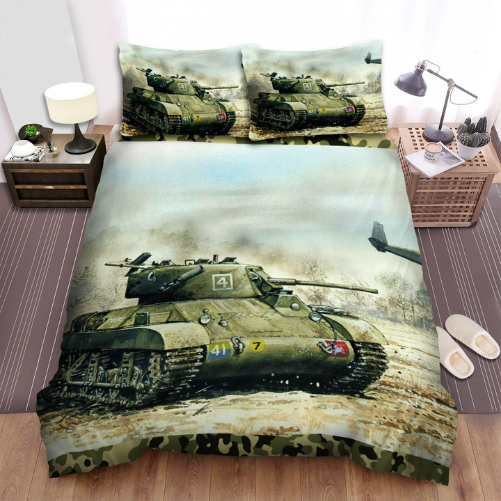 Military Weapon In Ww2, Us Tank M22 Locust And Aircraft Bed Sheets Spread Duvet Cover Bedding Sets