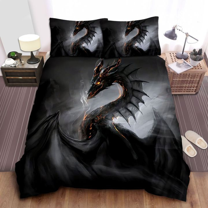 Dragon Flaming Black Dragon Art Bed Sheets Spread  Duvet Cover Bedding Sets