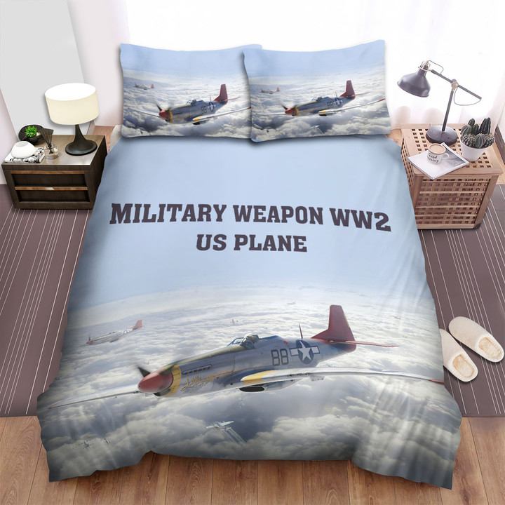 Military Weapon Ww2 Us Plane - Digital Art North American P51 Bed Sheets Spread Duvet Cover Bedding Sets