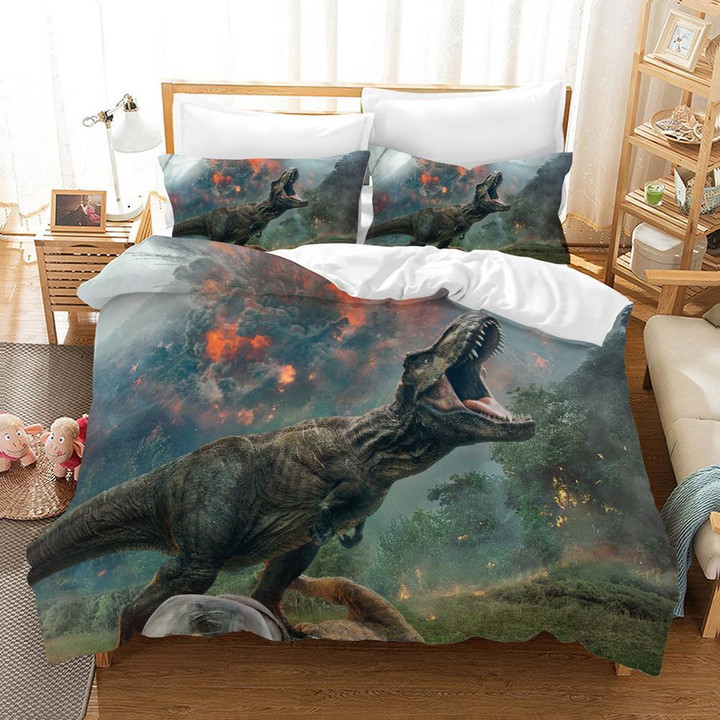 T-Rex In Fire Forest Bed Sheets Duvet Cover Bedding Set