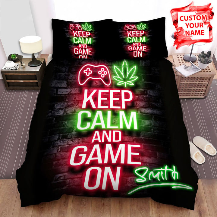 Personalized Gaming Gamer Quotes Keep Calm And Game On Bed Sheets Spread  Duvet Cover Bedding Sets