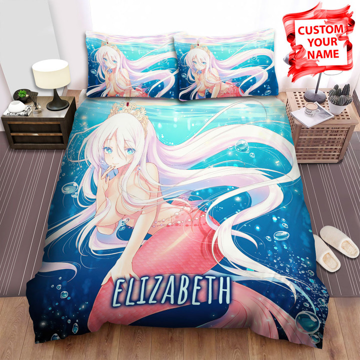 Personalized Pink Mermaid Princess Anime Art Bed Sheets Spread Duvet Cover Bedding Sets