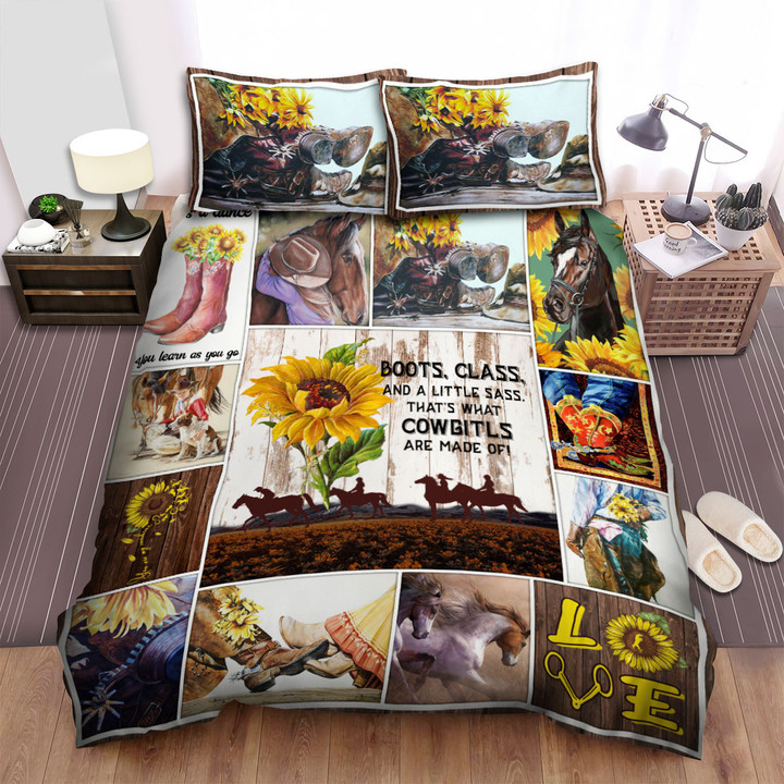 Sunflower Cowgirls Boots Class And A Little Sass Bed Sheets Spread Duvet Cover Bedding Sets