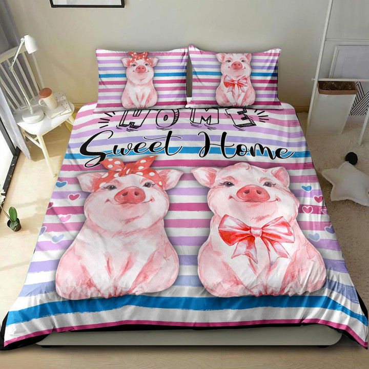 Cute Pig Home Sweet Home Bedding Set Bed Sheets Spread  Duvet Cover Bedding Sets